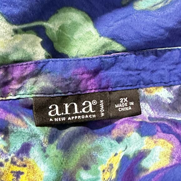 a new approach ANA Top Womens Plus 2X Blue Green Pink Floral Lightweight Casual - Picture 3 of 8
